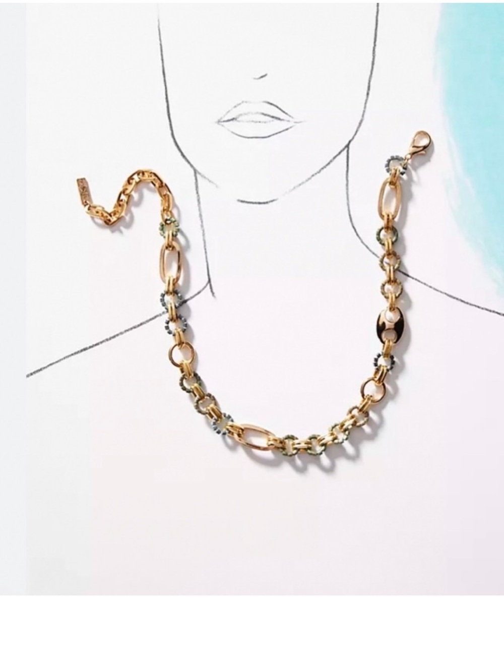 TOVA Gold Crystal Link Necklace - Elegant Women's Jewelry - Picture 2 of 4